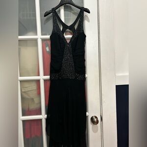 Laundry By Shelli Segal Black 100% Silk Beaded Cocktail Dress Evening Gown Sz. 4